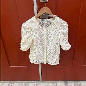 TWO OF US by Anthology Lace Puff Sleeve‎ Button Front Blouse Top Made in India